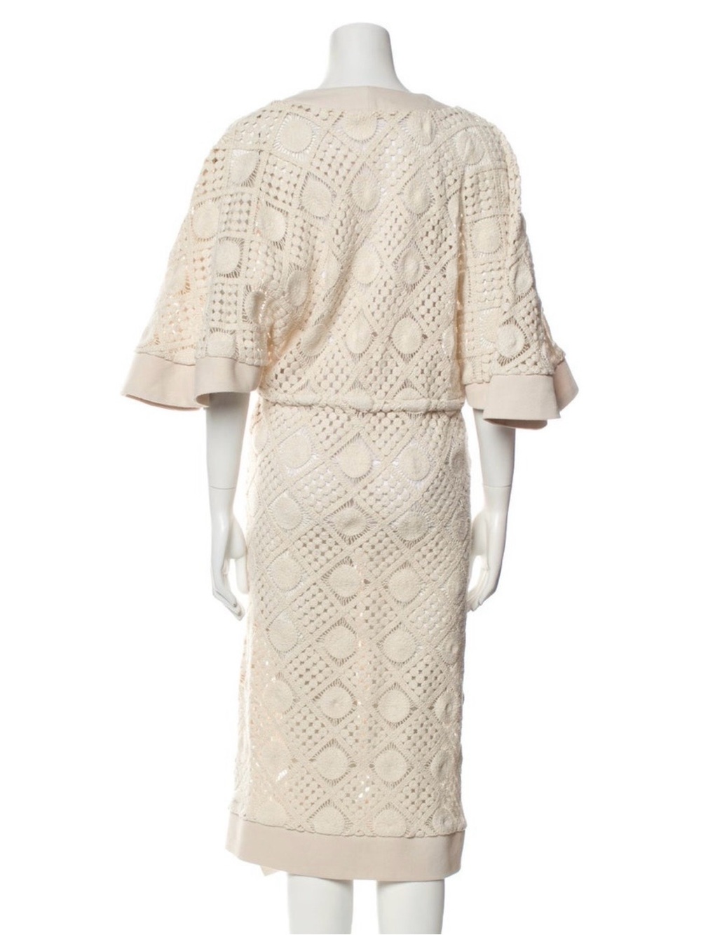 Andrea Iyamah Cream Crochet Midi Dress with Tie Waist - Picture 4 of 4